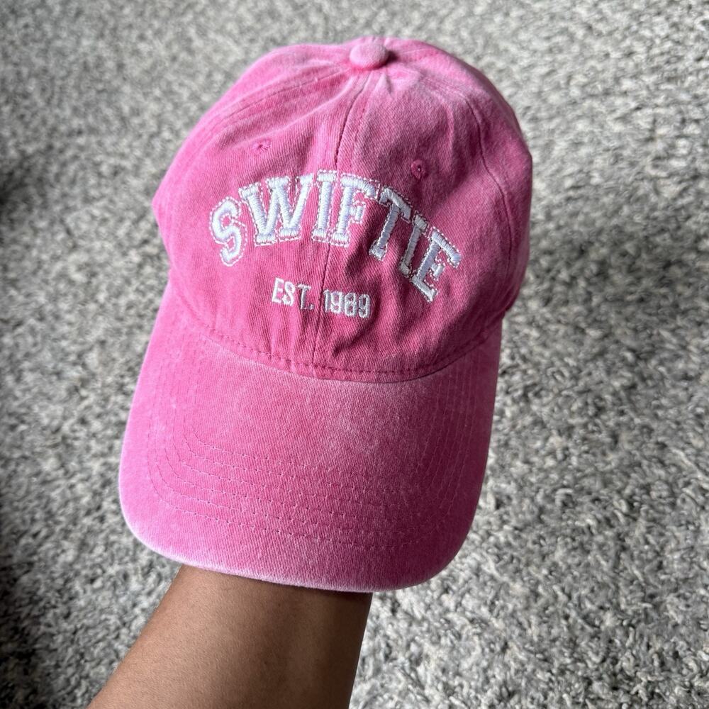 Taylor Swift Hot Pink Distressed Washed Swiftie 1989 Dad Hat With White Letters